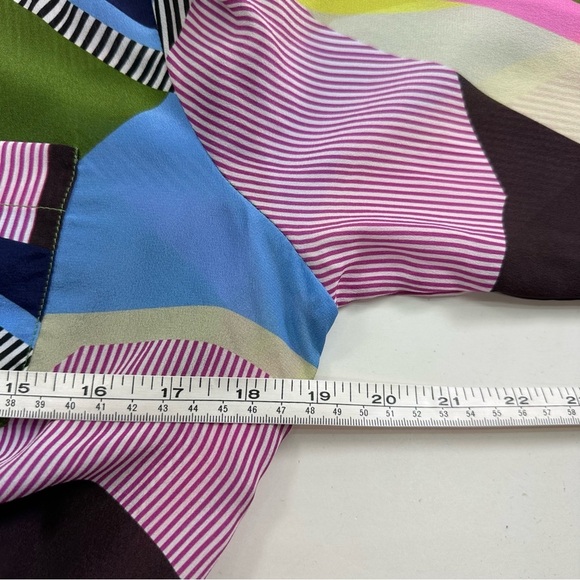 LE SUPERBE Interrupted Pattern Sunset Tower Tuck Silk Blouse Women’s Sz 0 - Picture 8 of 11